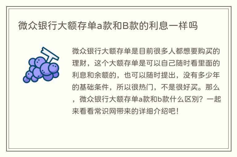 微众银行大额存单a款和B款的利息一样吗(图1) 微众银行大额存单a款和B款的利息一样吗