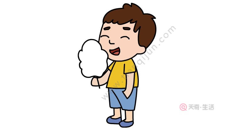 吃棉花糖的小男孩简笔画怎么画(图1) 吃棉花糖的小男孩简笔画怎么画