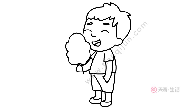 吃棉花糖的小男孩简笔画怎么画(图4) 吃棉花糖的小男孩简笔画怎么画