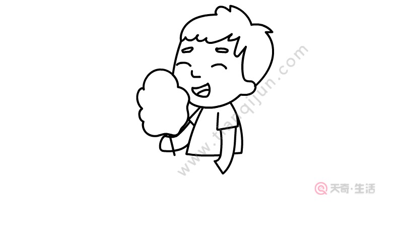 吃棉花糖的小男孩简笔画怎么画(图3) 吃棉花糖的小男孩简笔画怎么画